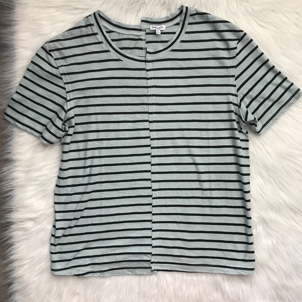 Splendid Split Neck Crewneck Milo black striped Short Sleeve top